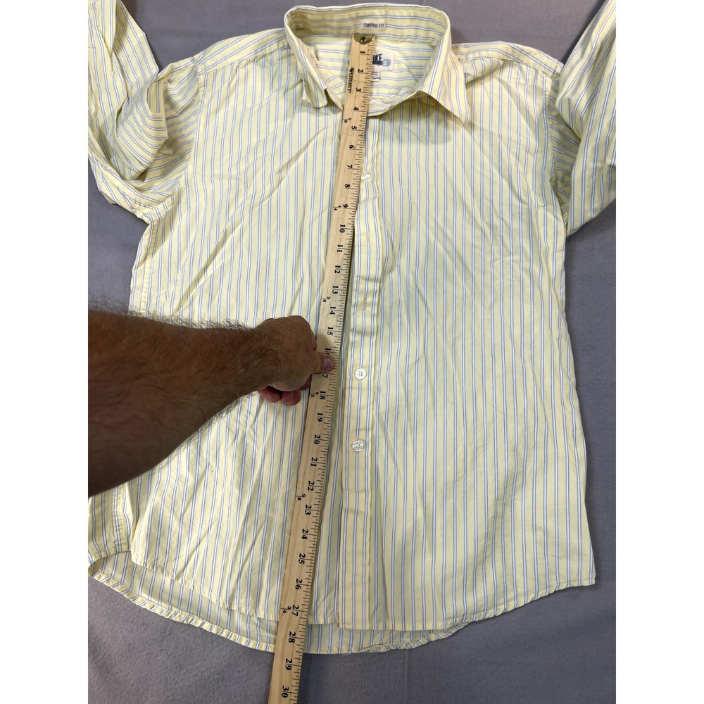 BKE Buckle Shirt Mens Large‎ Yellow White Long Sleeve Contour Fit